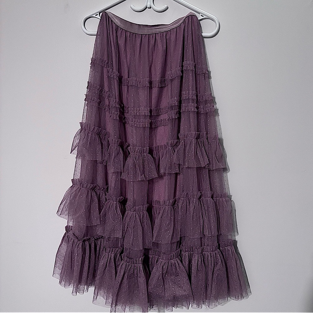 Lavender Tulle Tiered Skirt Midi Maxi Triple Lined Ruffle Layers Feminine Skirt